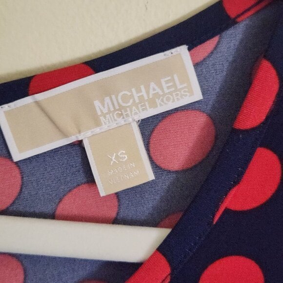 Michael Michael Kors Navy Red Polka Dot Fit N Flare Jersey Dress Size XS - Picture 5 of 6